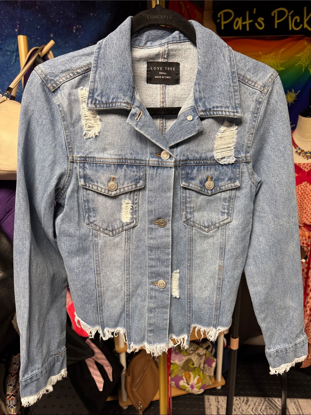 Love Tree Light Blue Distressed Denim Jacket